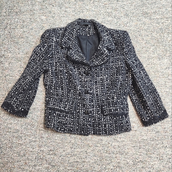 Express Design Studio Tweed Wool Blend 3/4 Sleeve Jacket Blazer 4 - Picture 2 of 9